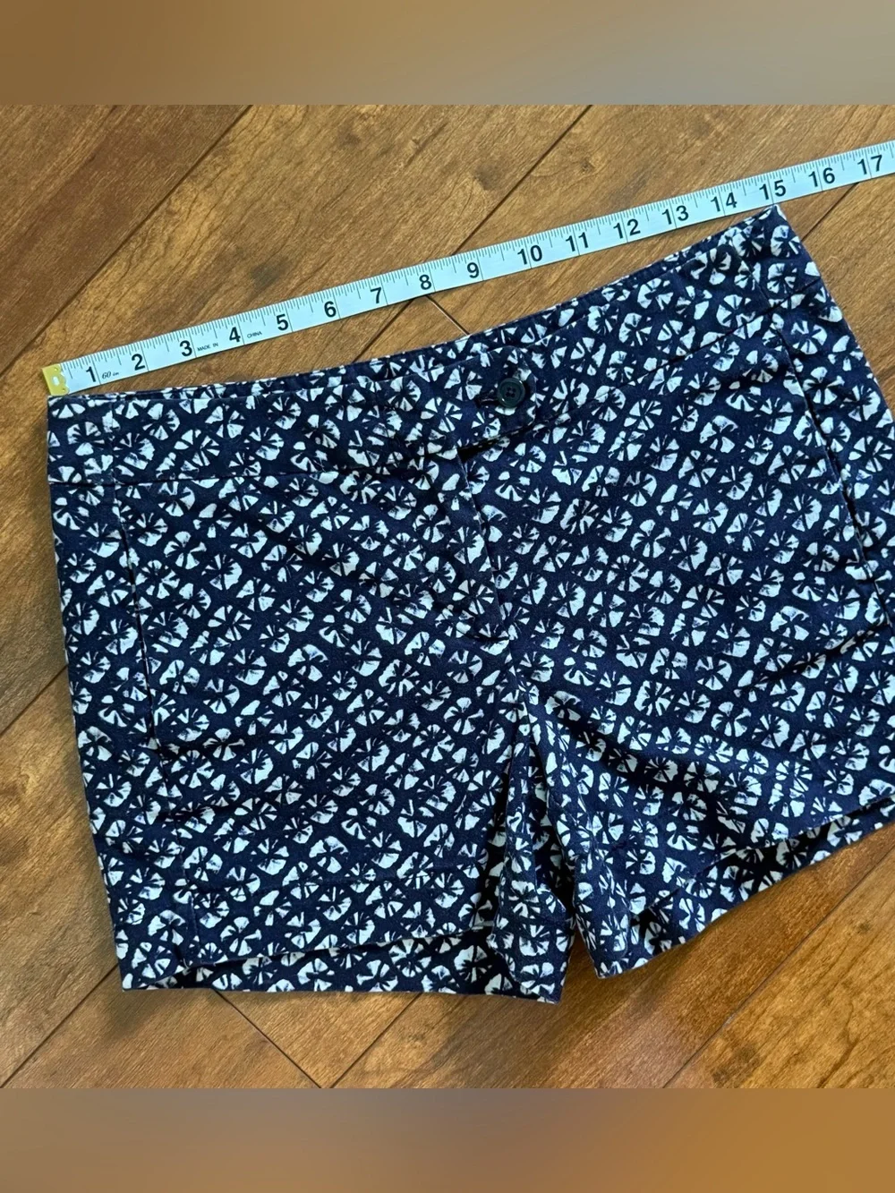 Kenar Navy Blue & White Geometric Ikat Chino Shorts - Size 2